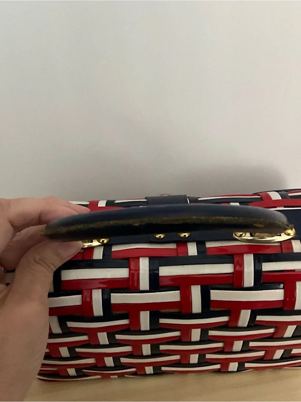 Woven Tricolor Top-Handle Bag - Red, White & Blue